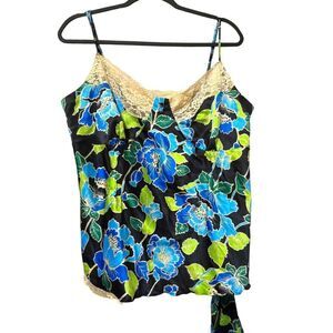 Vintage‎ Y2K Beautiful Floral Satin Lace Side Tie Camisole Blouse (1X) ~(NWT)